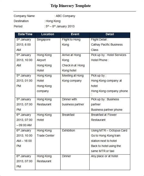 20 Trip Planner Template Excel