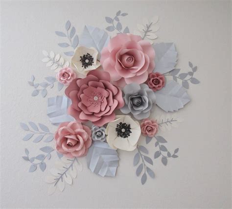 10 Piece Paper Flower Set Nursery Decor Color Etsy