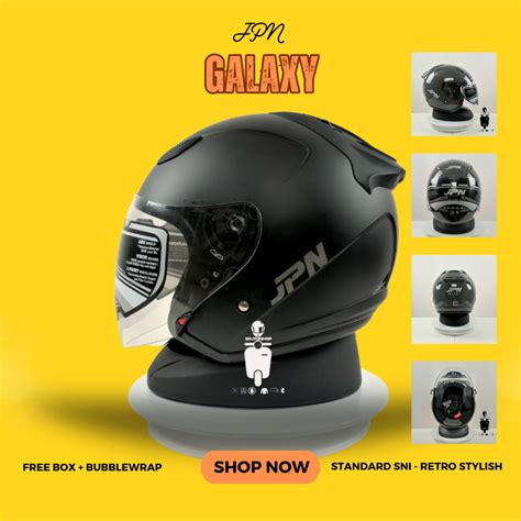 Jual HELM JPN GALAXY HALF FACE PAKET GANTENG BLACK MATTE HITAM DOFF