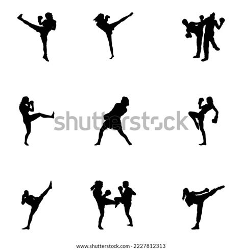 Female Kickboxing Sport Training Icons Stock Vector Royalty Free