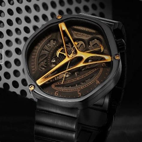 Hexagon Black Waterproof Skeleton Dial Men's Quartz Watch - Etsy