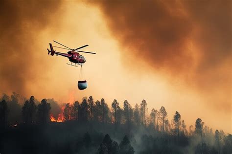 Premium Ai Image Firefighting Helicopter Carries Water Bucket To