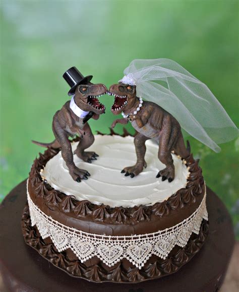 Dinosaur T Rex Wedding Cake Topper Bride And Groom Dinosaurs