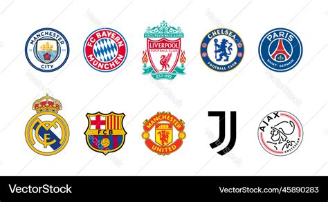 Uefa top-10 football clubs logo Royalty Free Vector Image