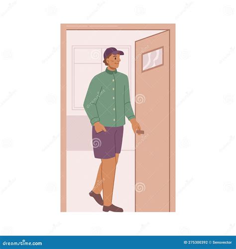 Man Opening Door Holding Handle Stock Vector - Illustration of entryway ...