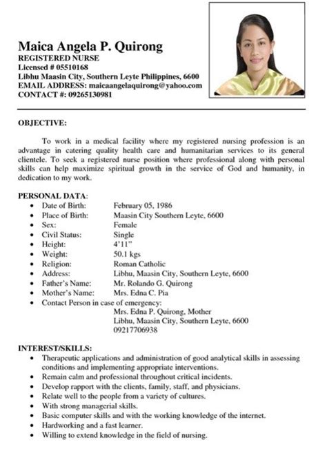 Sample Resume Registered Nurse Philippines Resumesdesign Simple Resume Sample Job Resume