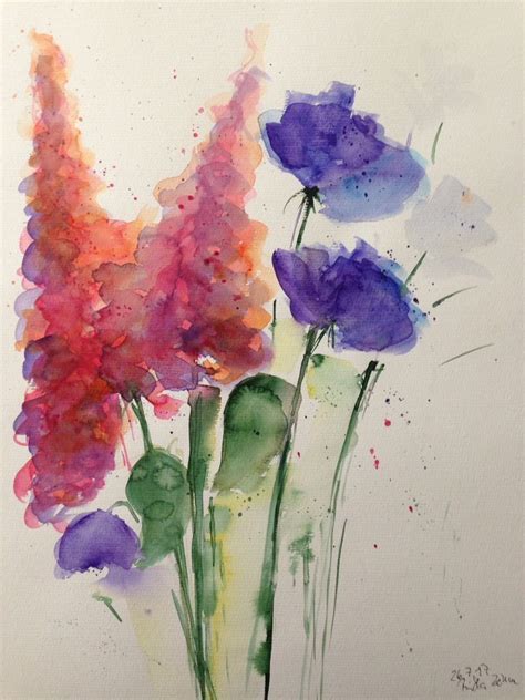 Aquarell Bild Blumen Blumen In Der Vase Blumenstrau Kunst Watercolour