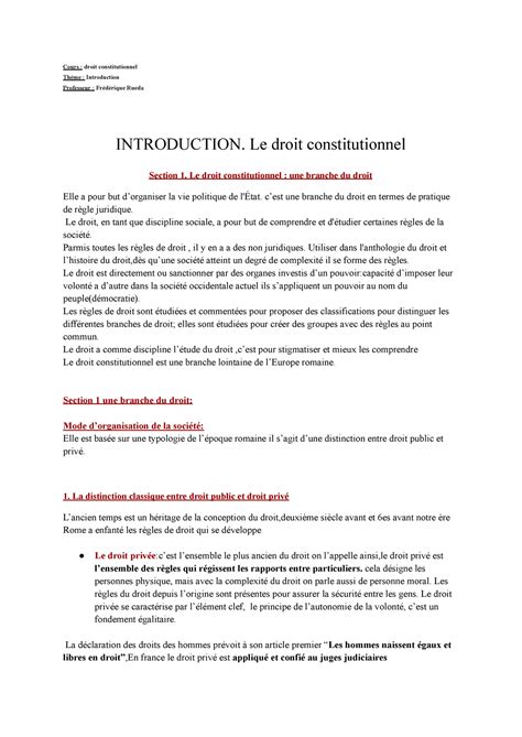 Introduction Au Droit Constitutionnel Cours Droit Constitutionnel