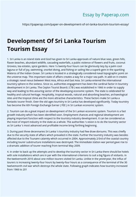 Development Of Sri Lanka Tourism Tourism Essay Free Essay Example