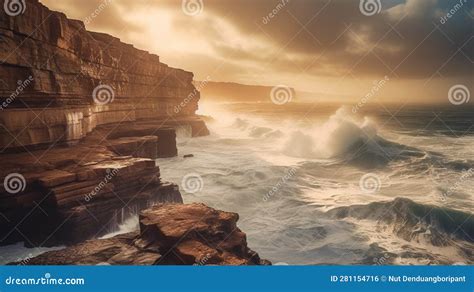 Generative Ai Dramatic Coastlines Rugged And Coastlines With Crashing