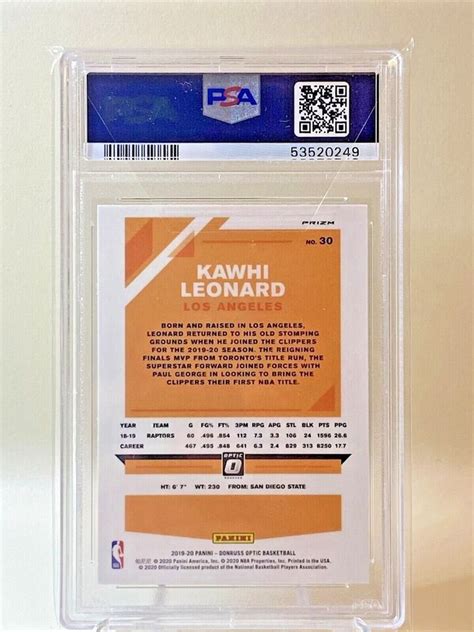 Kawhi Leonard Panini Donruss Optic Silver Holo Prizm Psa