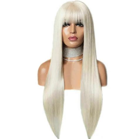 RONGDUOYI Platinum Blonde Long Straight Hair Wig Synthetic Lace Front