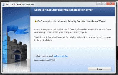 Problems Installing Microsoft Security Essentials (Error Code ...