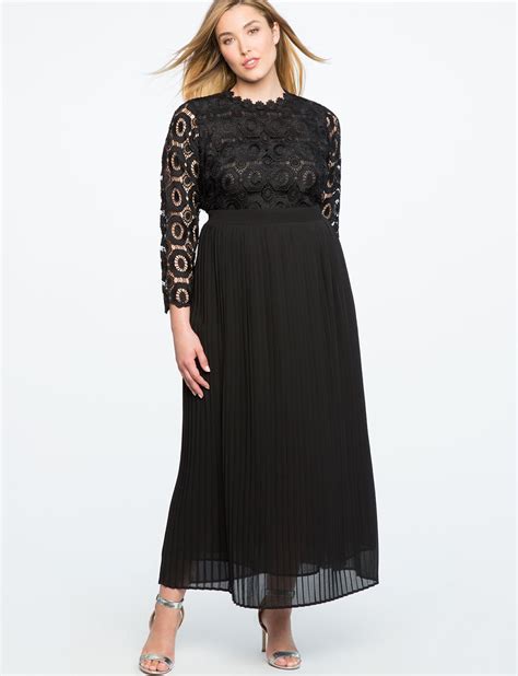 Lace Evening Dress With Pleated Skirt Womens Plus Size Dresses