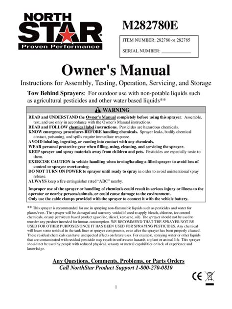 Fillable Online Northstar Sprayer Manual Fill Online Printable