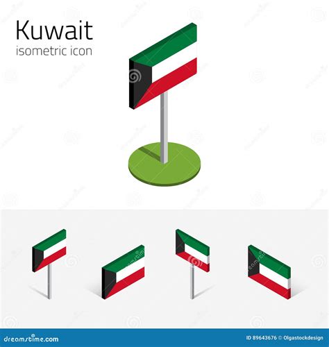 Kuwait Flagge Vektorsatz Von Isometrischen Flachen Ikonen D Vektor