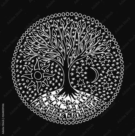 The Tree Of Life Symbolic Black And White Hand Drawing Pixel Graphics