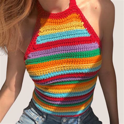 Rainbow Pride Halter Top Pattern Crochet Striped Halter Top Joella