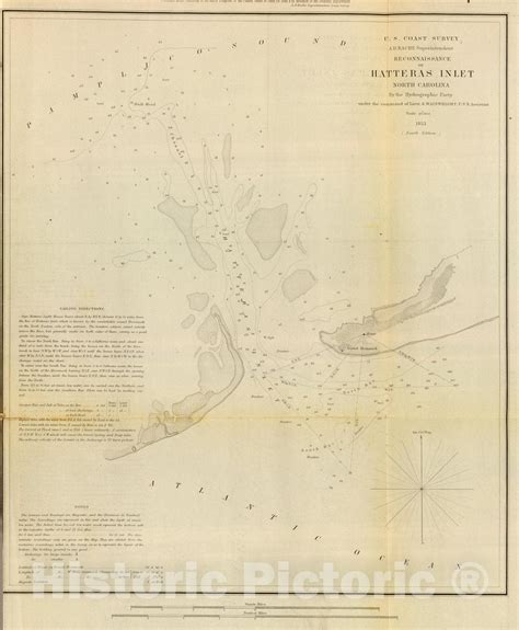 Historic Map - ChartMap, Hatteras Inlet, N.C. 1853, - Vintage Wall Art