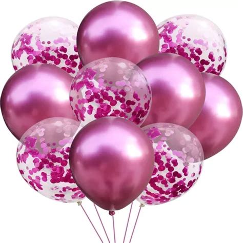 Set Globos Transparente Cristal C Confetti Y Fucsia Mercadolibre