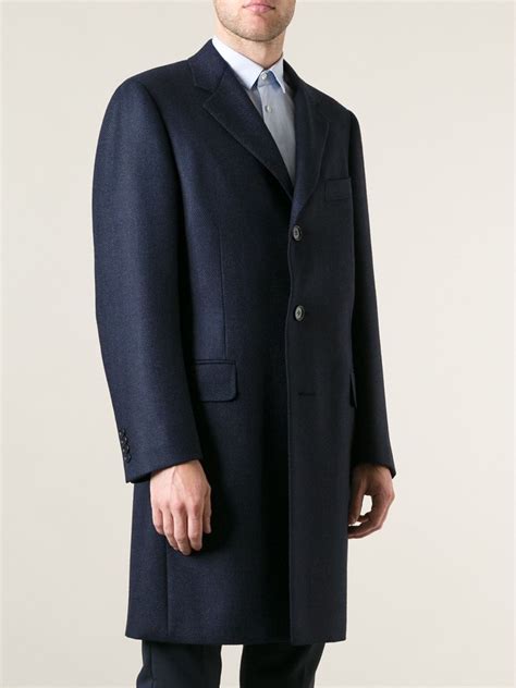 Canali Herringbone Overcoat In Blue For Men Lyst