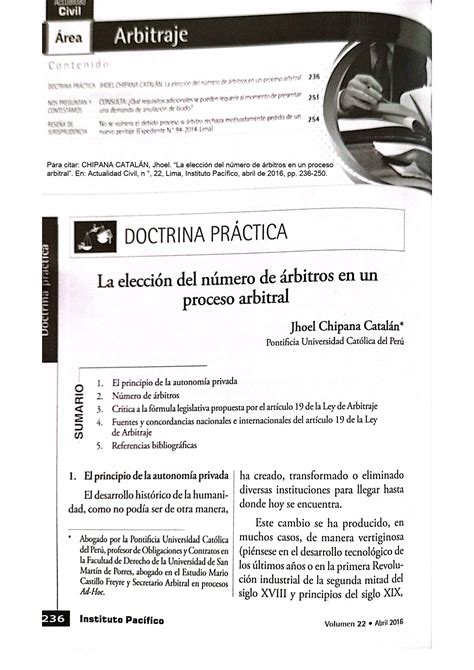 La elección del número de árbitros en un proceso arbitral - Chipana Catalan