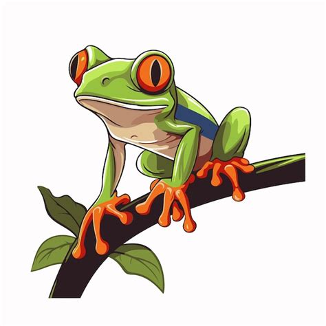 Grenouille Sur Une Branche Isolée Sur Fond Blanc Illustration