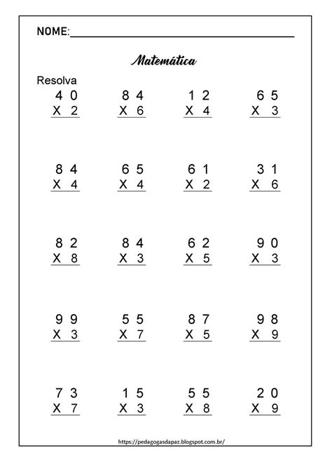 Contas Multiplicação 3 Ano