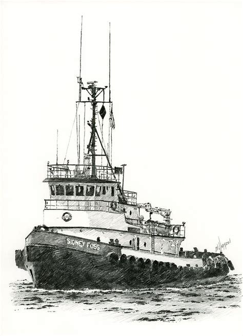 Tugboat Sidney Foss Drawing Tug Boats Boat Drawing Boat Art