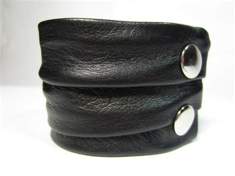 Black Leather Cuff Wrap Bracelet Mens Ladies Soft Italian Etsy