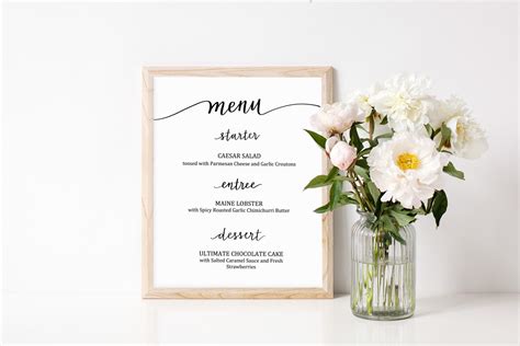 Simple Menu Template Starter, Entree, Dessert Printable, Instant ...