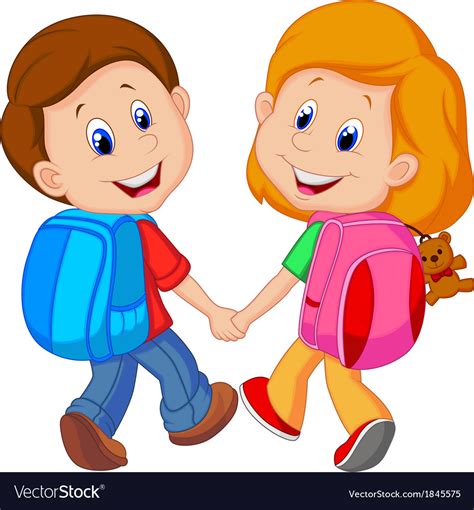 Cartoon Boy and girl with backpacks Royalty Free Vector