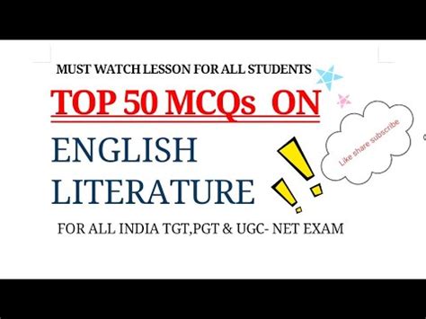 Top 50 Mcqs On English Literature TGT PGT YouTube