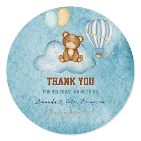 We Can Bearly Wait Hot Air Balloon Baby Shower Classic Round Sticker