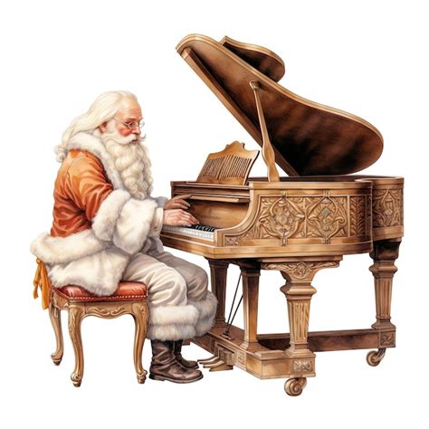 Santa claus tocando el piano aislado sobre fondo blanco música navideña