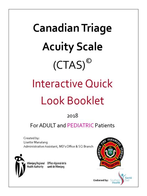 Canadian Triage Acuity Scale Ctas Interactive Quick Look Booklet Pdf