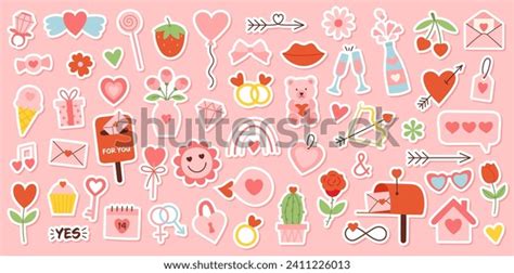 Cute Happy Valentines Day Sticker Set Stock Vector Royalty Free