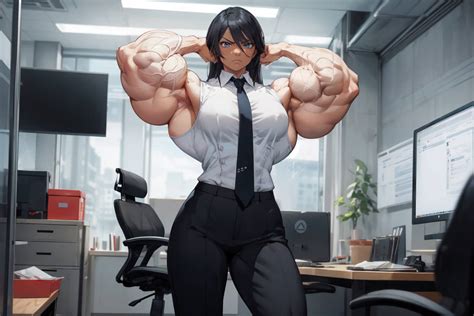 Muscular Women In The Office By Alchemistvirtual On Deviantart