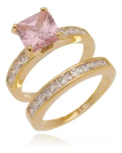 Anel Duplo Dourado Feminino Pedra Cravejada Banhado Ouro 18k