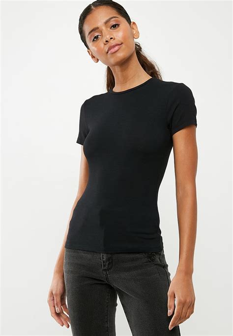 Fitted Crew Neck T Shirt Black Missguided T Shirts Vests Camis