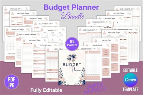 Budget Planner Bundle Canva Template Editabe Finance Planner