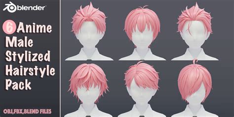 stylized anime male hairstyle pack blender market