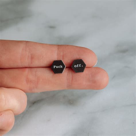 Black Typewriter Font Fuck Off Hexagon Stud Earrings 1 Pair Etsy UK