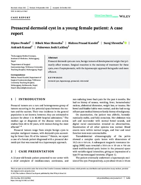 Pdf Presacral Dermoid Cyst In A Young Female Patient A Case Report