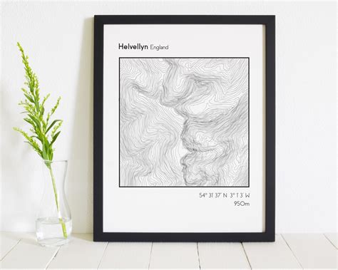 Helvellyn Map Print Topographic Map Contour Mountain Lake District Gift ...