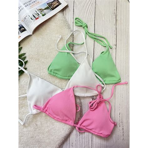 Woman Padded Bra Swimsuit Triangle Bikini Set Shopee Malaysia