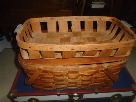 Vintage Picnic Basket Woven Wood Slat With Swing Handles Flip Etsy