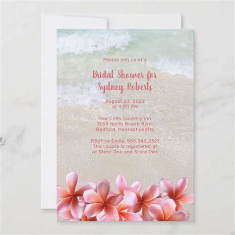 Bridal Shower Pink Plumeria Beach Sand Invitation Zazzle