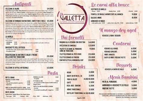 Carte et Menus 2024 La Valletta Osteria Contemporanea à Borgaria