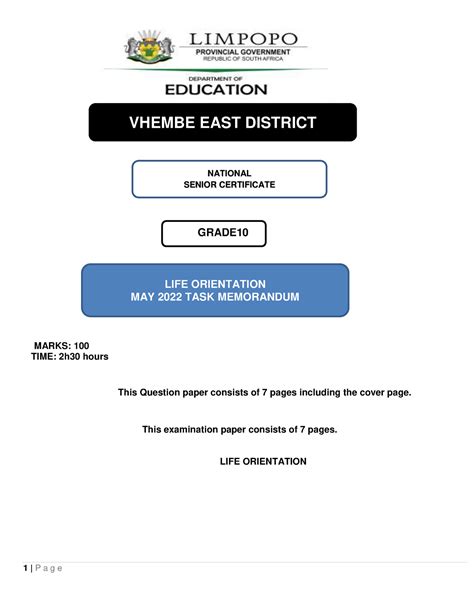 2022 Lo Memo Grade 10 Term 2 Controlled Test Grade Marks 100 Time